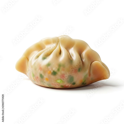 Single uncooked colorful vegetable dumpling on a clean white background.