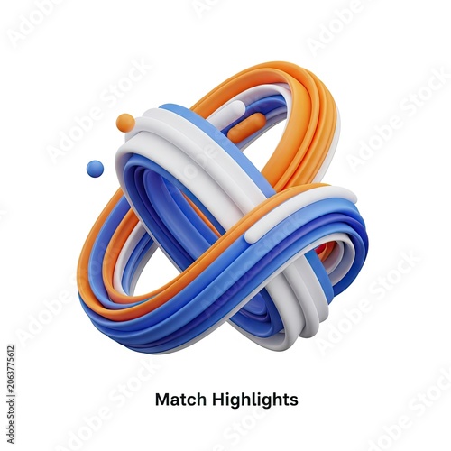 Dynamic 3D Abstract Intertwined Wires in Blue Orange and White.