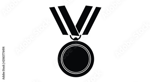 Fotografia Black silhouette of a medal with ribbon on a white background