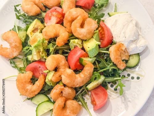 Battered shrimp and vegetable salad