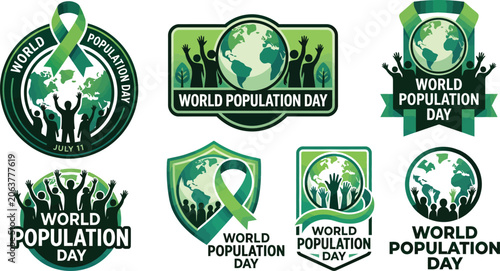 World population day logos isolated on transparent background