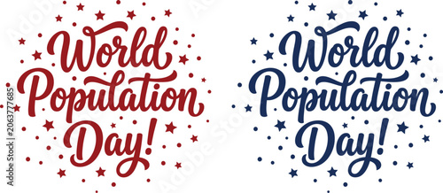 World population day hand lettered typography designs two color variations isolated on transparent background