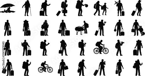 фотографія Extensive Collection Of Traveler Silhouettes With Luggage And Activities suitcas