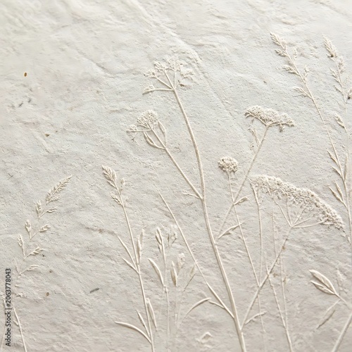 Handmade Beige Cream Paper Texture With Subtle Floral Imprint Background