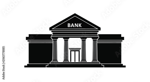 Schilderij op canvas Bank building silhouette on a white background classical architectural style