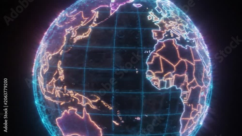 A Stunning Neon Visualization of the Earth: Radiant Globe Showcasing Continents and Oceanic Depths in an Ethereal Light Display