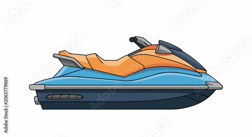 A cartoon-style illustration of a jet ski with a blue and orange body