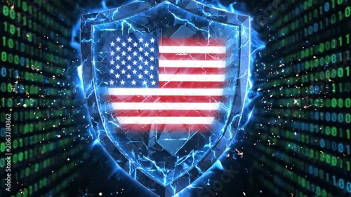Cybersecurity Safeguard: A Visual Transition from Digital Data to a Shield of Protection Featuring the American Flag, Representing National Security and Digital Defense Strategies