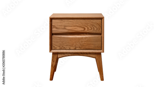 Canvas Print Mid-century modern wooden nightstand with two drawers, isolated on transparent b