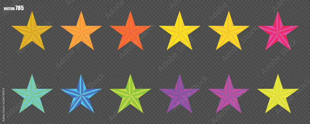 Obraz premium Colorful Star Shapes Collection on Dark Background Vector Illustration Set