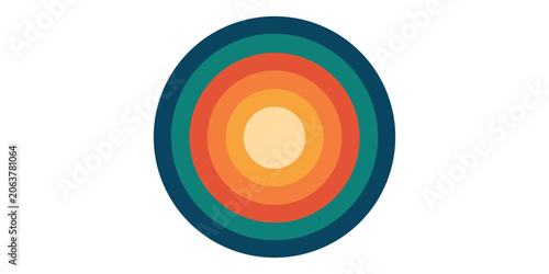Abstract background with repeating colorful rainbow circles in a retro style.