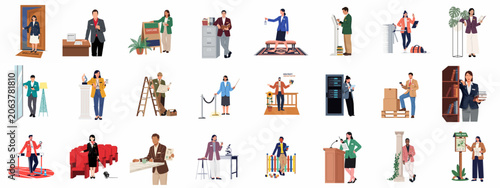 Obraz na plátne Flat Vector Illustration Set of Diverse Professionals and Service Industry Worke