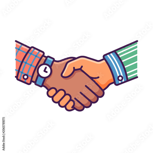 An illustration of two business partners shaking hands