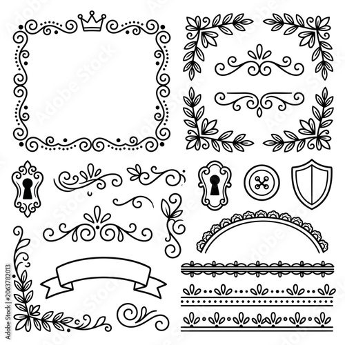 A collection of hand drawn decorative design elements
