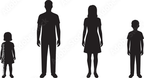 Tableau sur toile Family of Four Standing Together Silhouette Set Isolated on White Background

Silhouette illustration of a family consisting of father, mother, son, and daughter standing together
