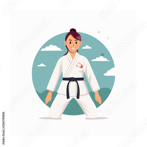 Karate woman in white gi uniform illustration