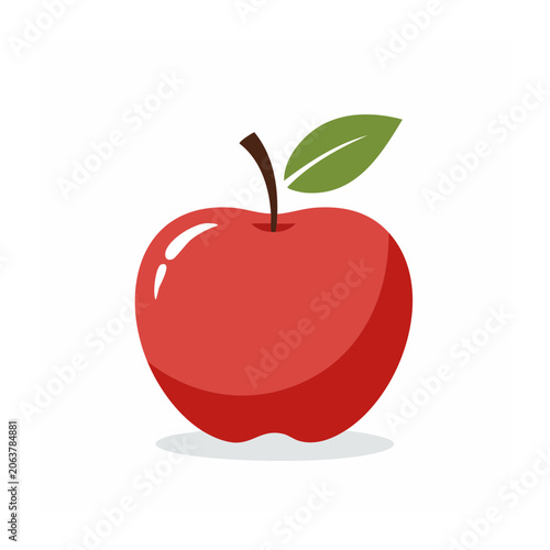 Red Apple Icon with Leaf on Transparent Background