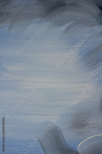 Abstract blue and gray painted background with visible brush strokes and textured acrylic surface. Vertical handmade artistic backdrop with copy space for branding, presentations and modern design.
