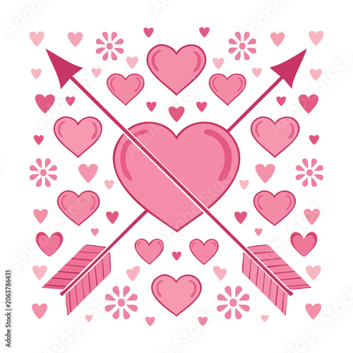 Pink heart with crossed arrows and floral pattern