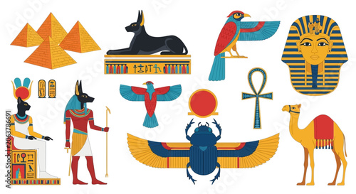 Photos Egyptian hieroglyphics and symbols, ancient Egypt illustration, educational back