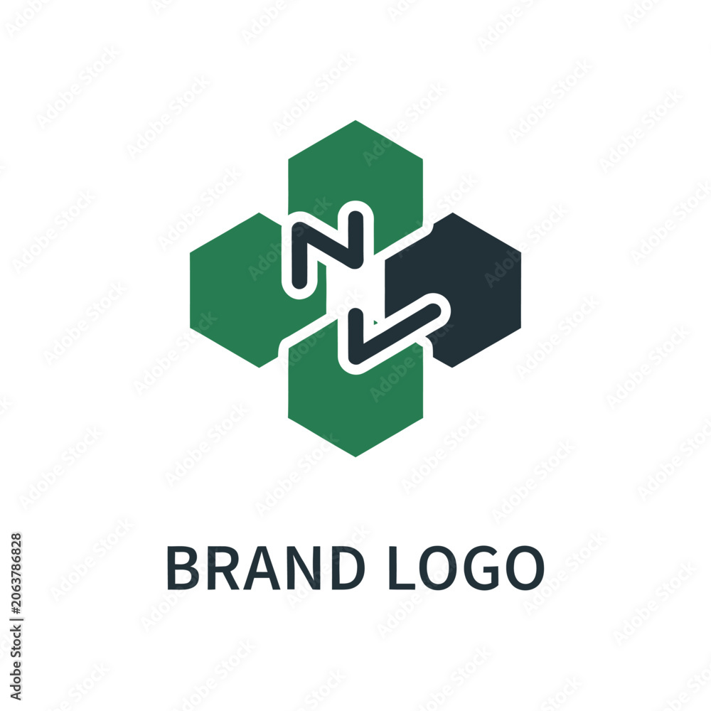 Fototapeta premium Abstract geometric hexagon cross logo with letter n symbol for business identity design.