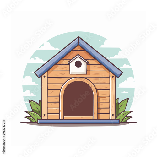 Flat design house with door and trees