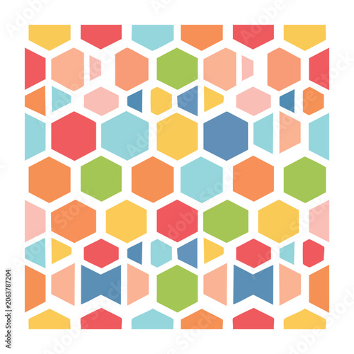 Geometric hexagonal tile pattern in bright colors