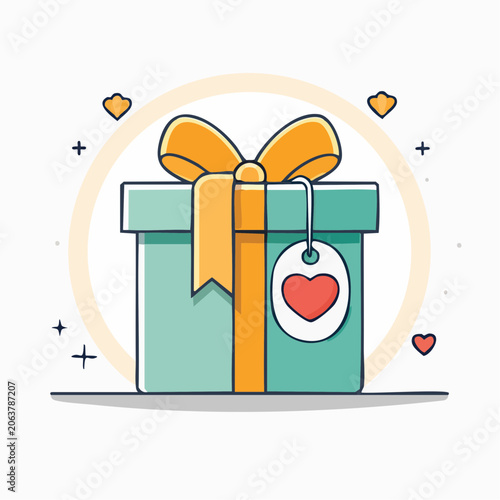 Gift Box with Heart Tag and Ribbon