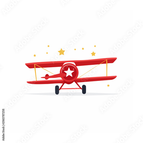 Red airplane icon with stars on transparent background