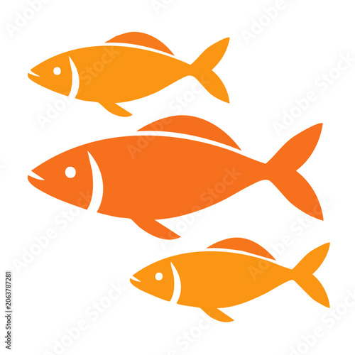 Three flat design orange fish vector