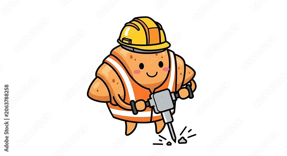 Fototapeta premium Cartoon miner character with helmet and pickaxe.