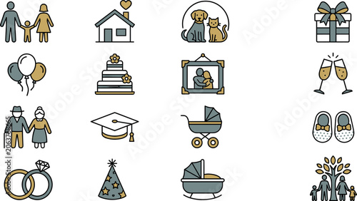 Obraz na płótnie Vector illustration collection featuring modern residential houses with contemporary architectural designs glass windows flat roofs garages balconies and small trees