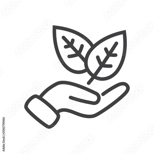 Fényképezés Outline leaves on hand icon isolated flat style design.