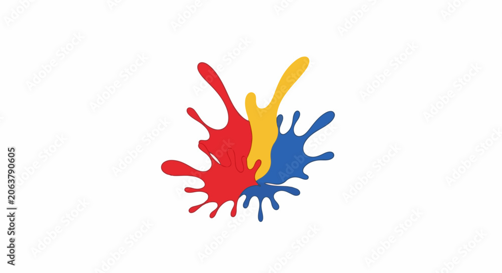 Fototapeta premium A colorful abstract art piece featuring red, yellow, and blue paint splatters
