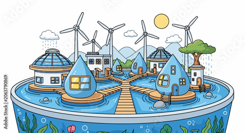 Sustainable eco-friendly city powered by renewable energy sources.