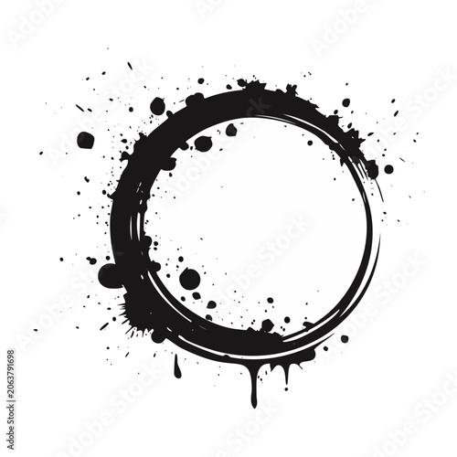 Black ink circle with splatters and drips