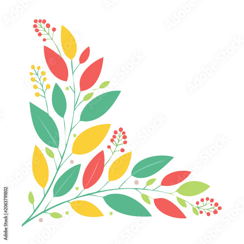 Colorful flat design leaves and berries corner illustration
