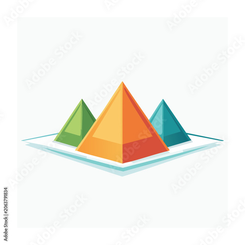 Colorful geometric 3D shapes on white background