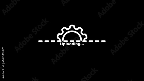 Gear setting system uploading bar animation isolated on black background.