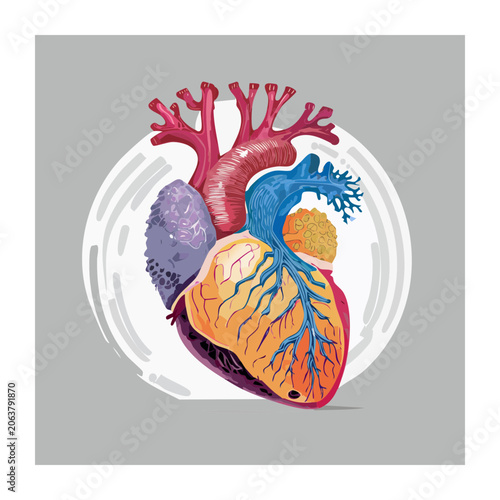 Colorful heart with ribbon and butterfly illustration
