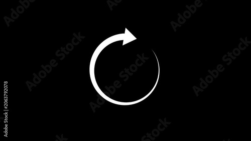 Circular refresh reload icon animation with rotating arrows on black background 4k video animation.
