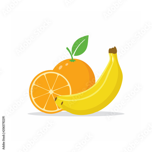 Flat illustration of orange and pear with leaf