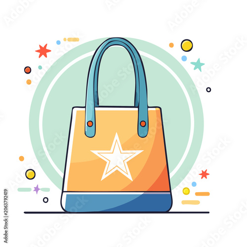 Flat design shopping bag with gift and confetti