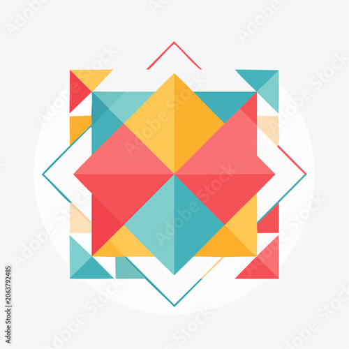 Geometric Abstract Design with Colorful Triangles and Squares