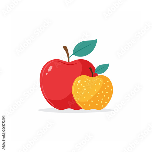 Red apple with green leaf isolated