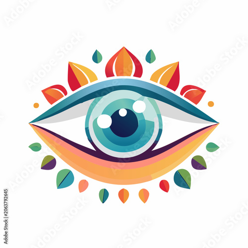 Stylized Eye with Colorful Petals and Leaves