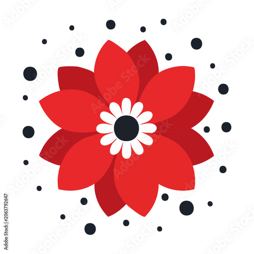 Stylized red flower with black and white dots