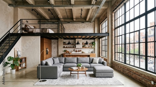 Industrial loft apartment with concrete walls.