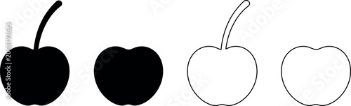 Vászonkép Set of black and white cherry icons with stems on a white background