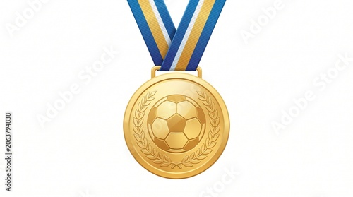 Gold soccer medal, football award, sports trophy, golden prize